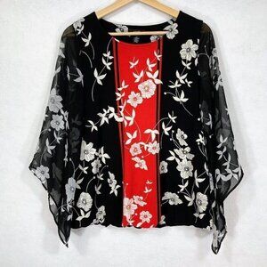 🔥 3/$15 🔥 Alfani Women's Floral Blouse Sheer Bell Sleeve Grandma Artsy S
